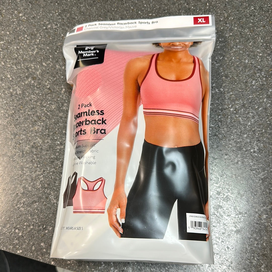 2 PK Seamless Racerback Sports Bra Pink XL