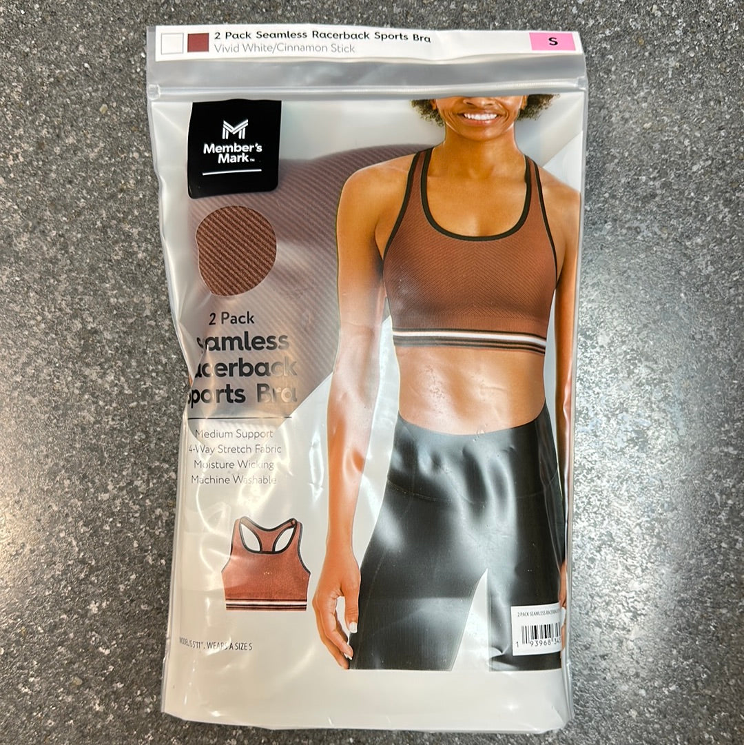 2 PK Seamless Racerback Sports Bra Brown S