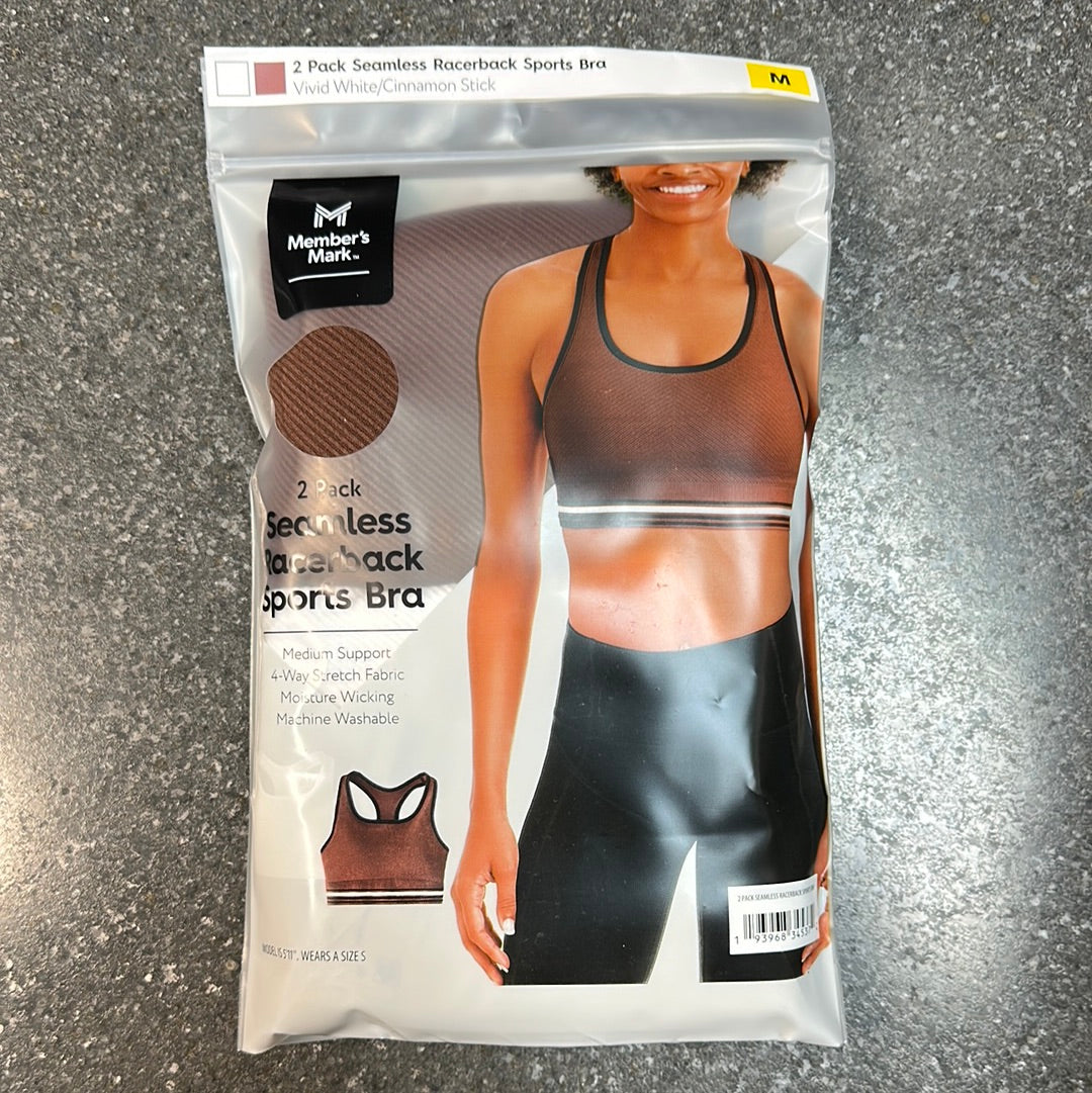 2 PK Seamless Racerback Sports Bra Brown M