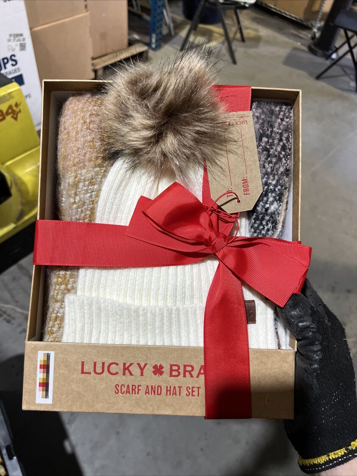 Lucky Brand Scarf And Hat Set White Beanie w/ Pom Pom