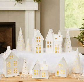 CERAMIC HOLIDAY VILLAGE 10 PCS 1601419 *NEW IN OPEN BOX
