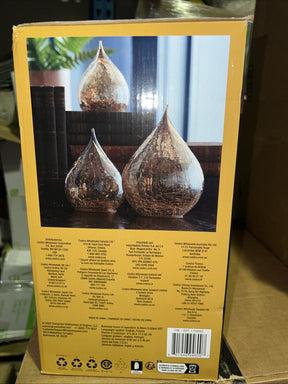 Evergreen LED Glass Raindrops LampsGOLD, Set of 3 (7.6" , 5.7", and 4.7" height)