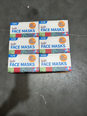 (6 PACK)FLTR Kids Face Mask New 50 Masks Includes 20 Adjustable Ear Loop Clips