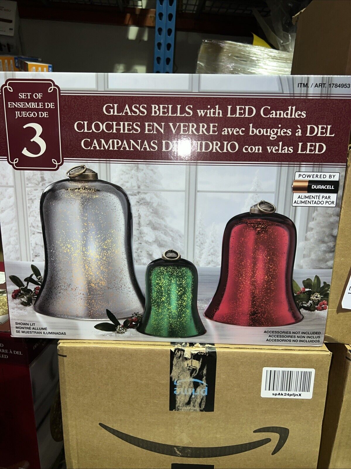 Glass Bells with LED Candles, Set of 3 New With Box Home Decoration