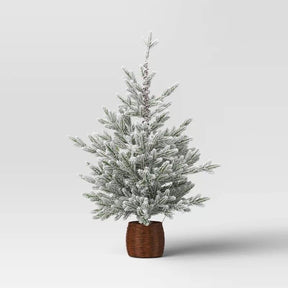 40" Pre-lit LED Glitter Flocked Balsam Fir in Basket Mini Artificial Christmas T