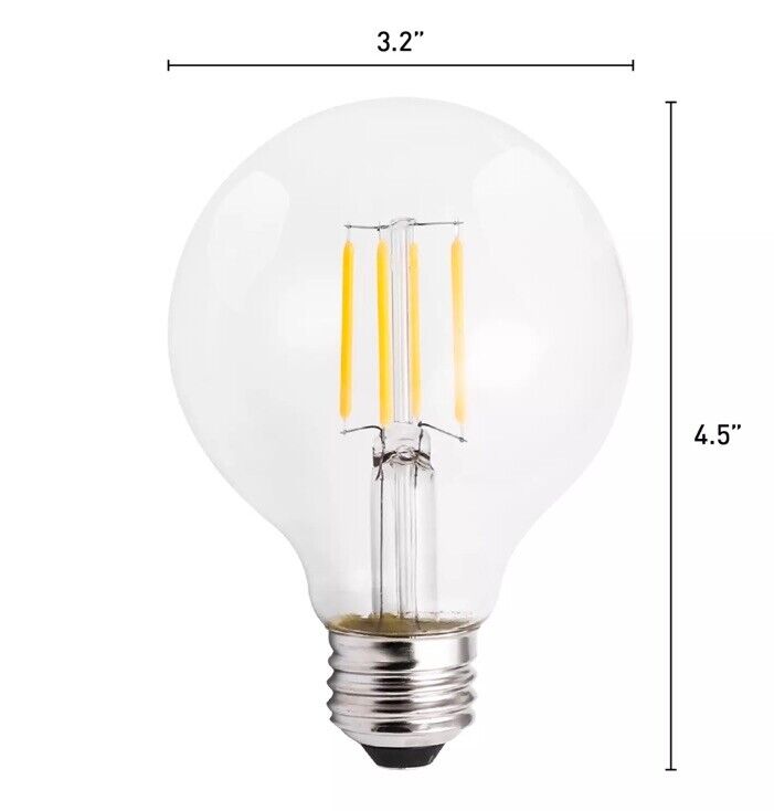 4 Pack G25 Clear Globe Filament Bulbs LED 2700K Warm White 4.5W =40W E26 120V