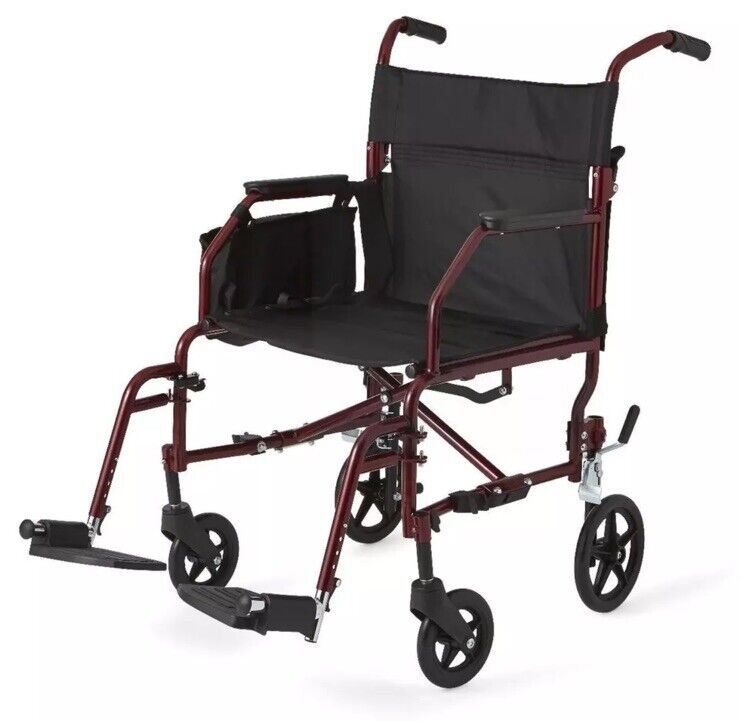 New Steel Transport Chair Wheel Chair Light Weight Wheelchair in Burgundy