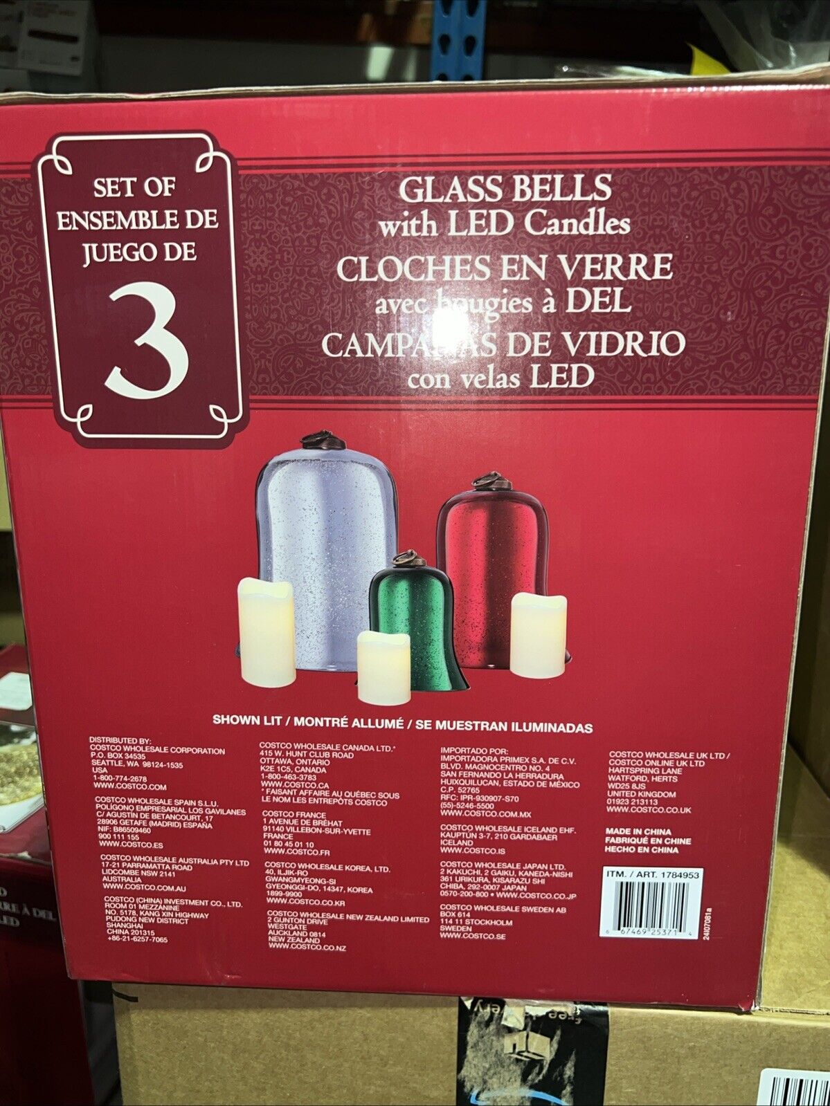 Glass Bells with LED Candles, Set of 3 New With Box Home Decoration