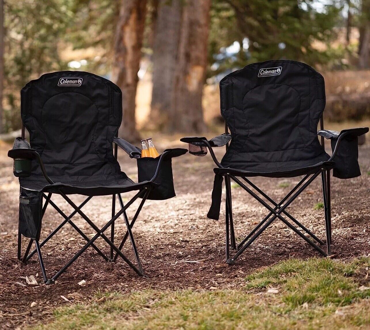 Coleman Adult Camping Chair with Built-In 4 Can Cooler Cup Holders Black