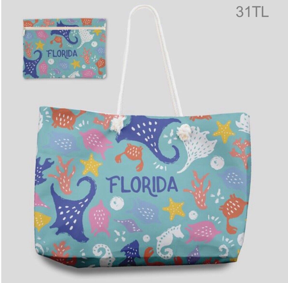 Florida Theme Tote Bag Beach 12 PCS ASSORTED (4 Of Each Model) 53 x 36 CM