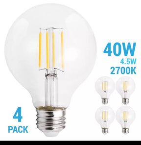 4 Pack G25 Clear Globe Filament Bulbs LED 2700K Warm White 4.5W =40W E26 120V