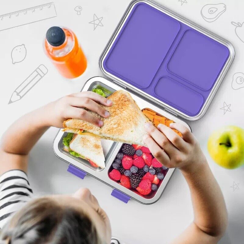 Stainless Steel Kids Lunch Box Leak-Resistant Eco-Friendly 3 Compartment Design