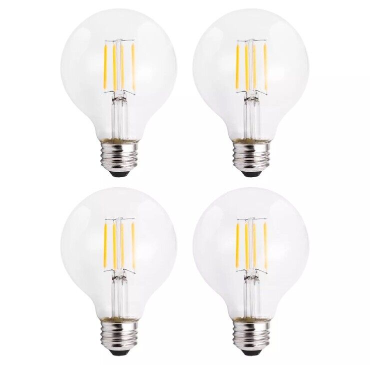 4 Pack G25 Clear Globe Filament Bulbs LED 2700K Warm White 4.5W =40W E26 120V