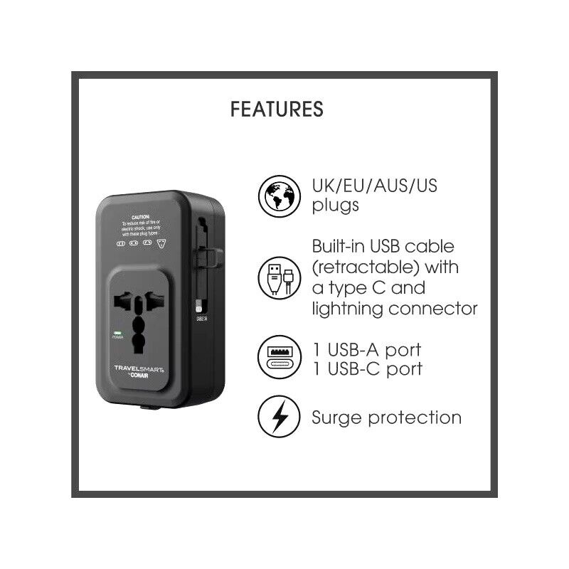 Travel Smart Does-It-All Adapter with Cables & USB-A & C Ports