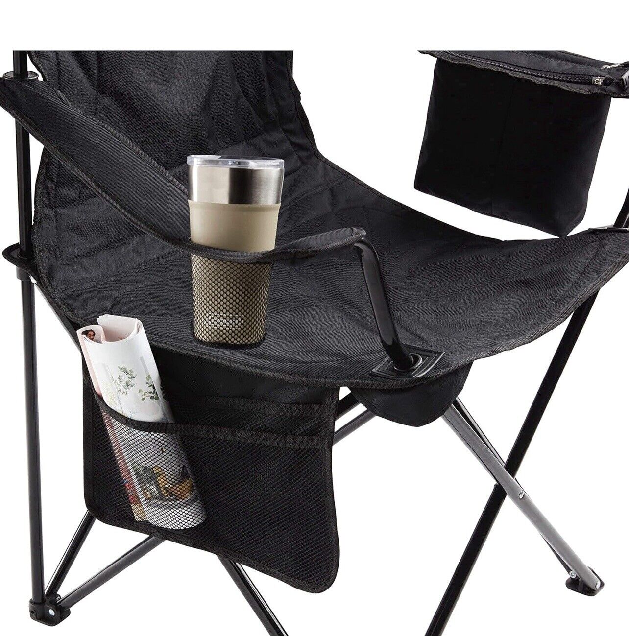 Coleman Adult Camping Chair with Built-In 4 Can Cooler Cup Holders Black