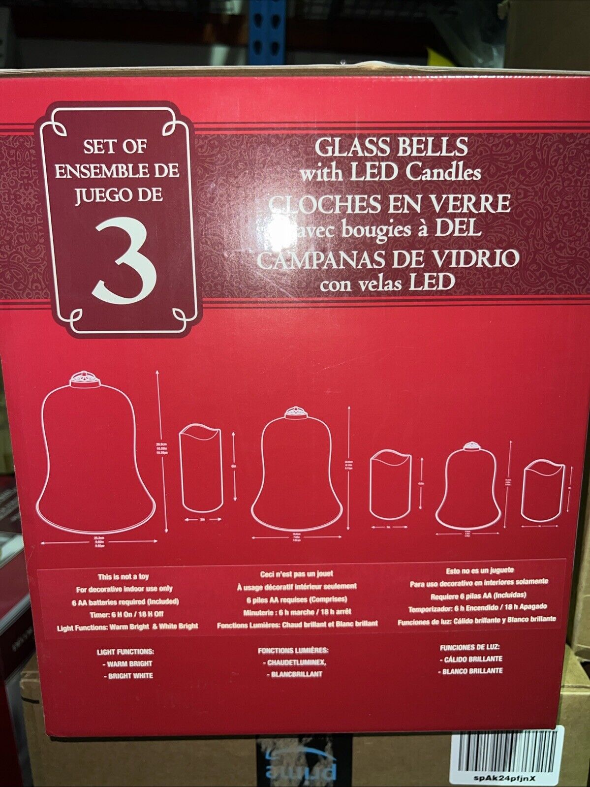 Glass Bells with LED Candles, Set of 3 New With Box Home Decoration