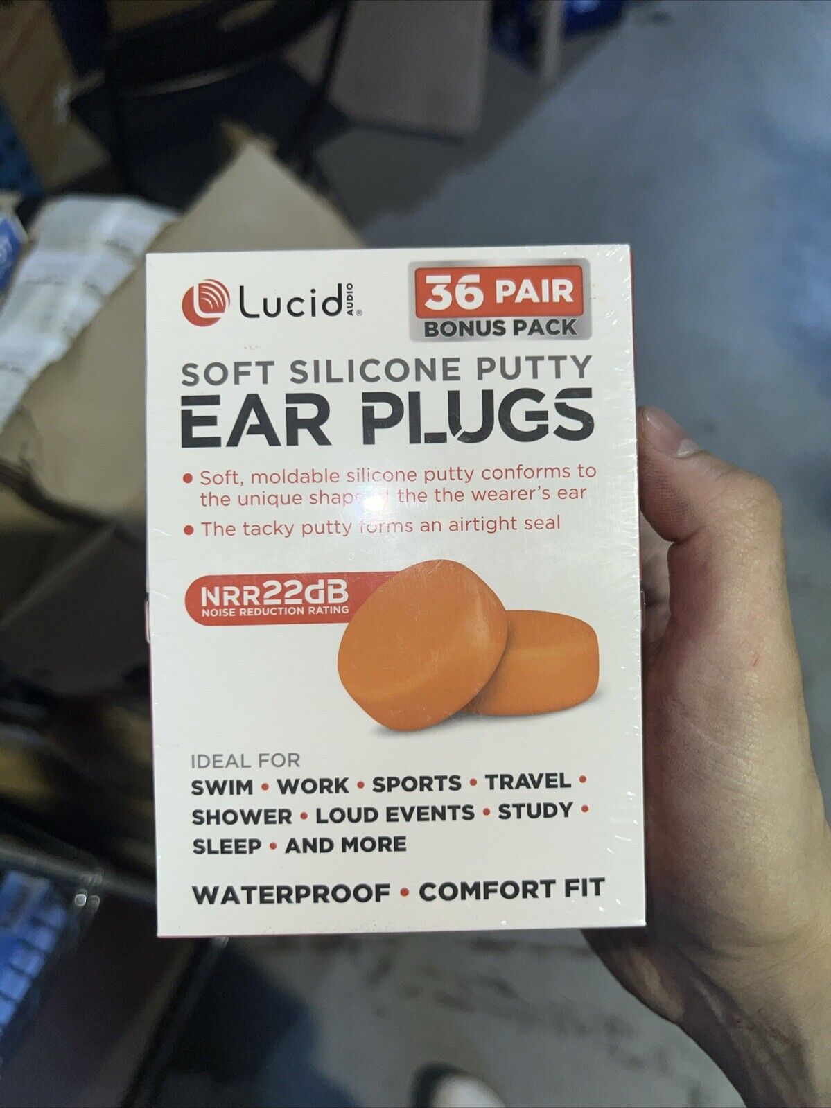 Lucid Audio Soft Silicone Putty Ear Plugs, NRR 22DB, Orange, 36 Pair