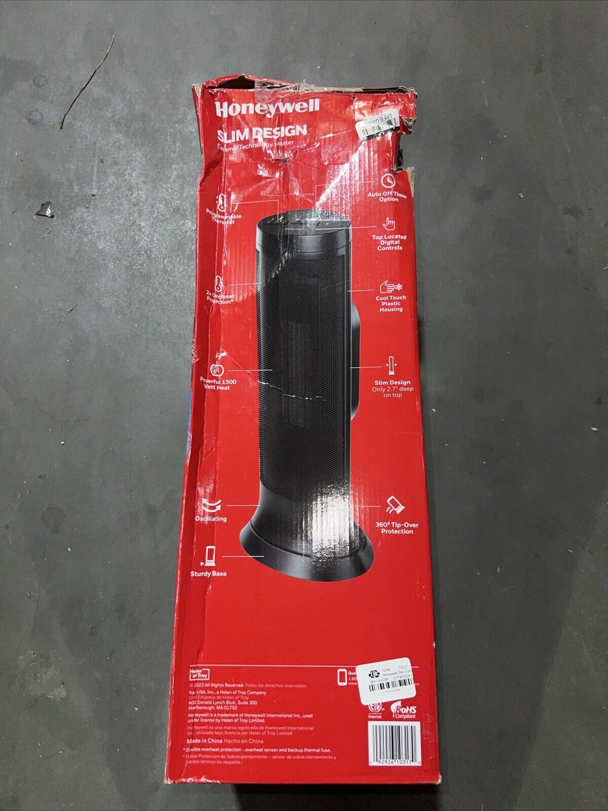 Honeywell Slim Design Ceramic Tech Heater 1500 W Oscillating 2 Settings - Black 