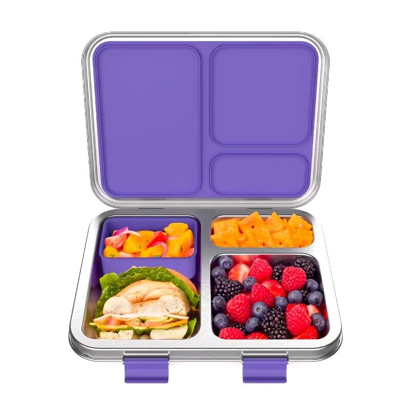 Stainless Steel Kids Lunch Box Leak-Resistant Eco-Friendly 3 Compartment Design