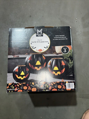 Member's Mark Pre-Lit Black Metal Jack-O-Lantern, Set of 3