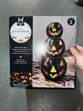 Member's Mark Pre-Lit Black Metal Jack-O-Lantern, Set of 3