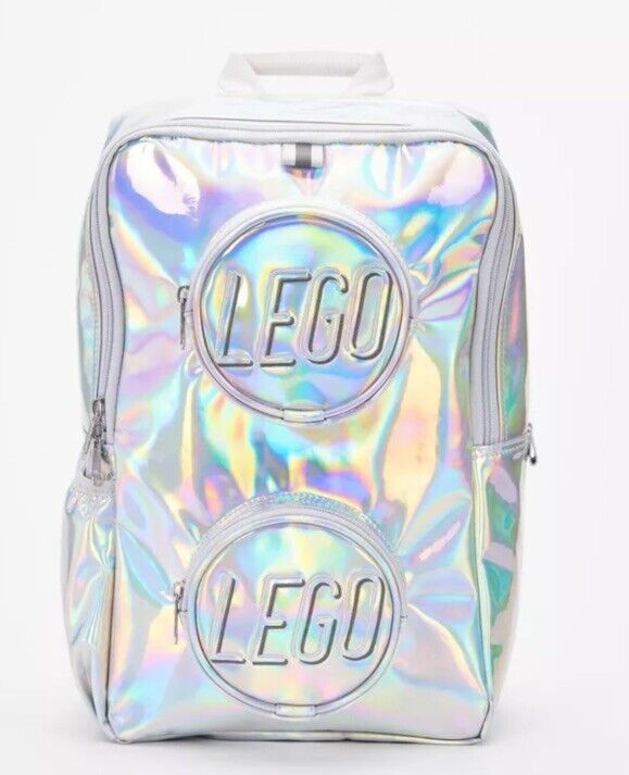 LEGO Brick 15" Silver Holographic Backpack - Unisex Kids & Adults - NWT!