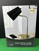 LAMPz Soho Desk Lamp with Adjustable Shade & USB-C Charging Port 15.5" Brass