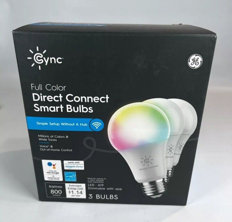 Cync by GE Full Color Direct Connect Smart Bulbs (3 pack LED A19 Bulbs)