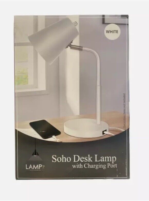 LAMPz Soho Desk Lamp with Adjustable Shade & USB-C Charging Port 15.5" White