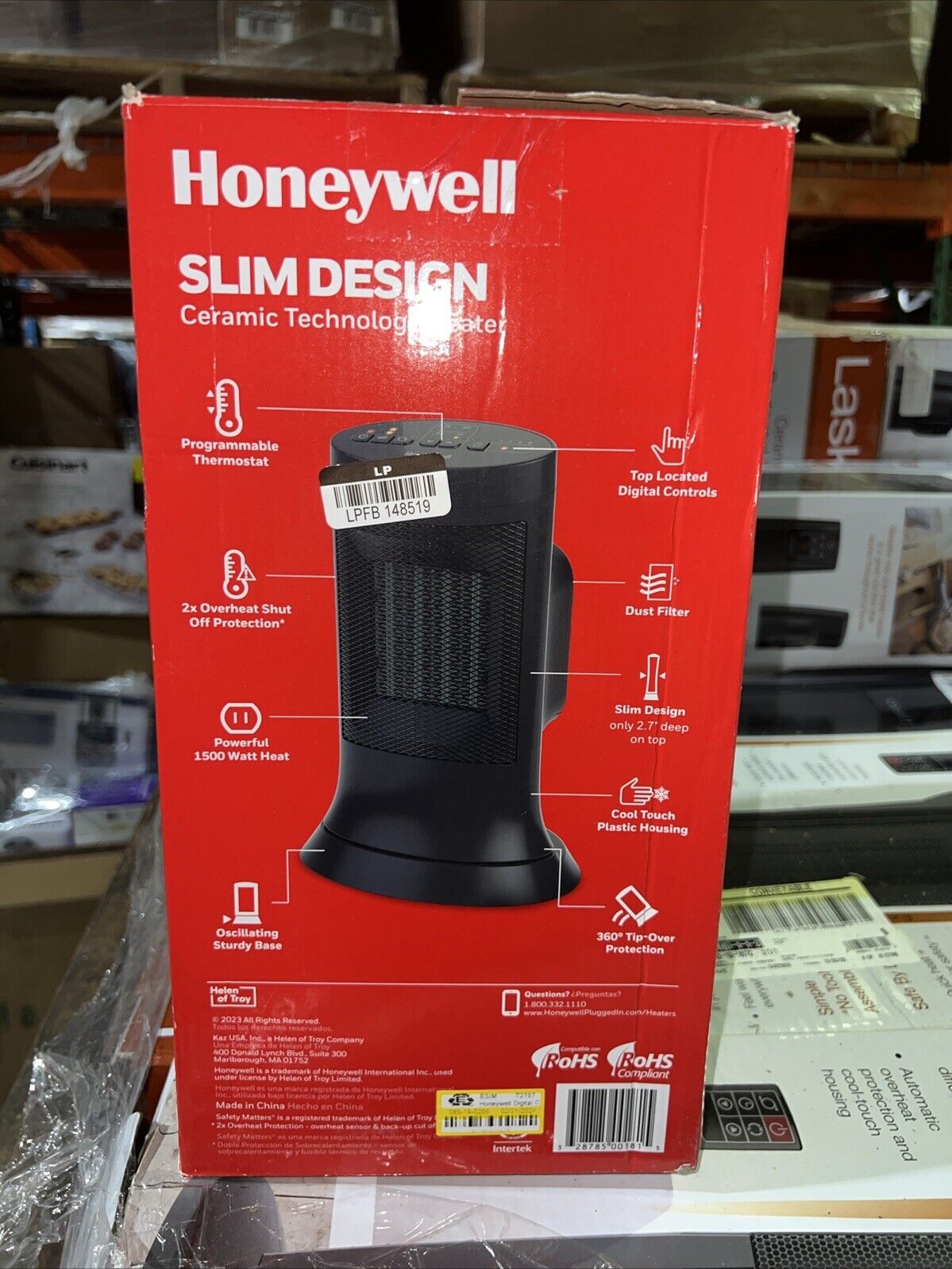 Honeywell Heater Slim Compact Ceramic Design Oscilltes 2 Heat Settings HCE309B