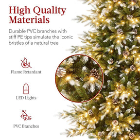 7.5 Ft Pre-Lit Artificial Flocked Aspen Noble Fir Christmas Tree w/ Stand