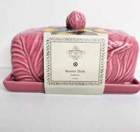 PINK Stoneware Cabbage Covered Butter Dish John Derian For Target - NEW