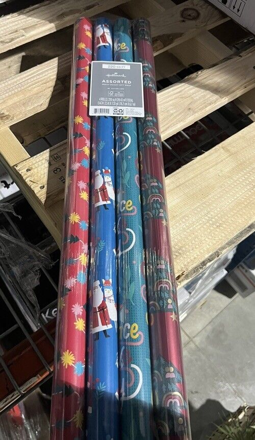 (4 PACK) 16 ROLLS  Hallmark Holiday Reversible Wrapping Paper Bundle Christmas