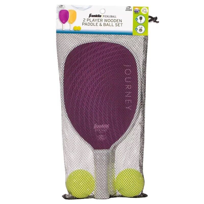 Franklin Sports 2 Player Wood Journey Pickleball Paddle Ball Se- Purple/Orange