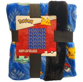 Pokemon Fleece Cloud Throw with Faux Polyester Fur Reverse, 50" x 60"