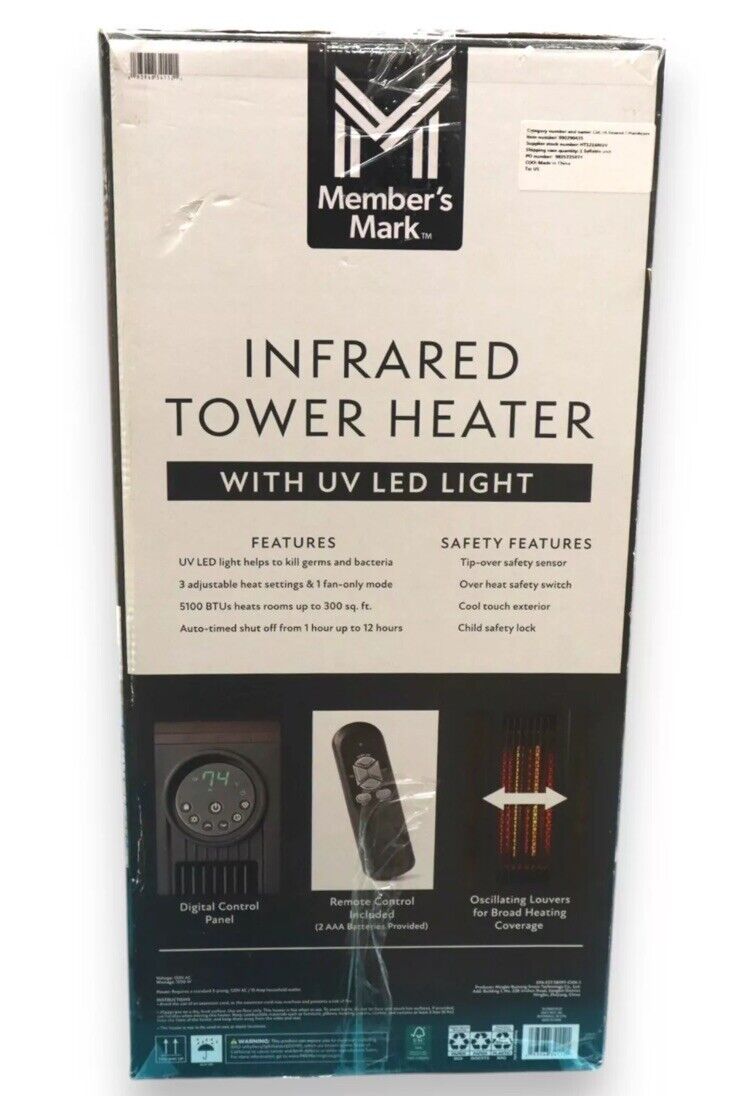 Member's Mark HT1216NUV Infrared Tower Heater 23" Heat Up To 1000 Sq Ft 1YEARWAR