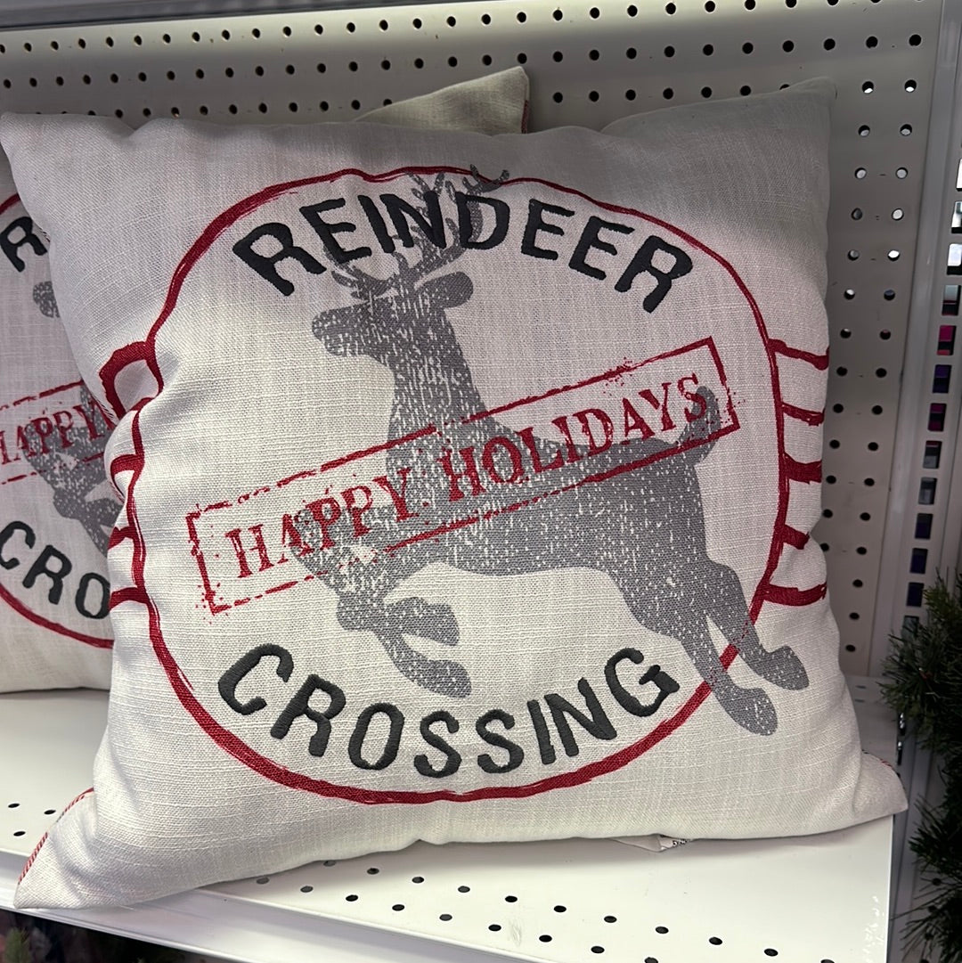 Reindeer Crossing Christmas Pillow