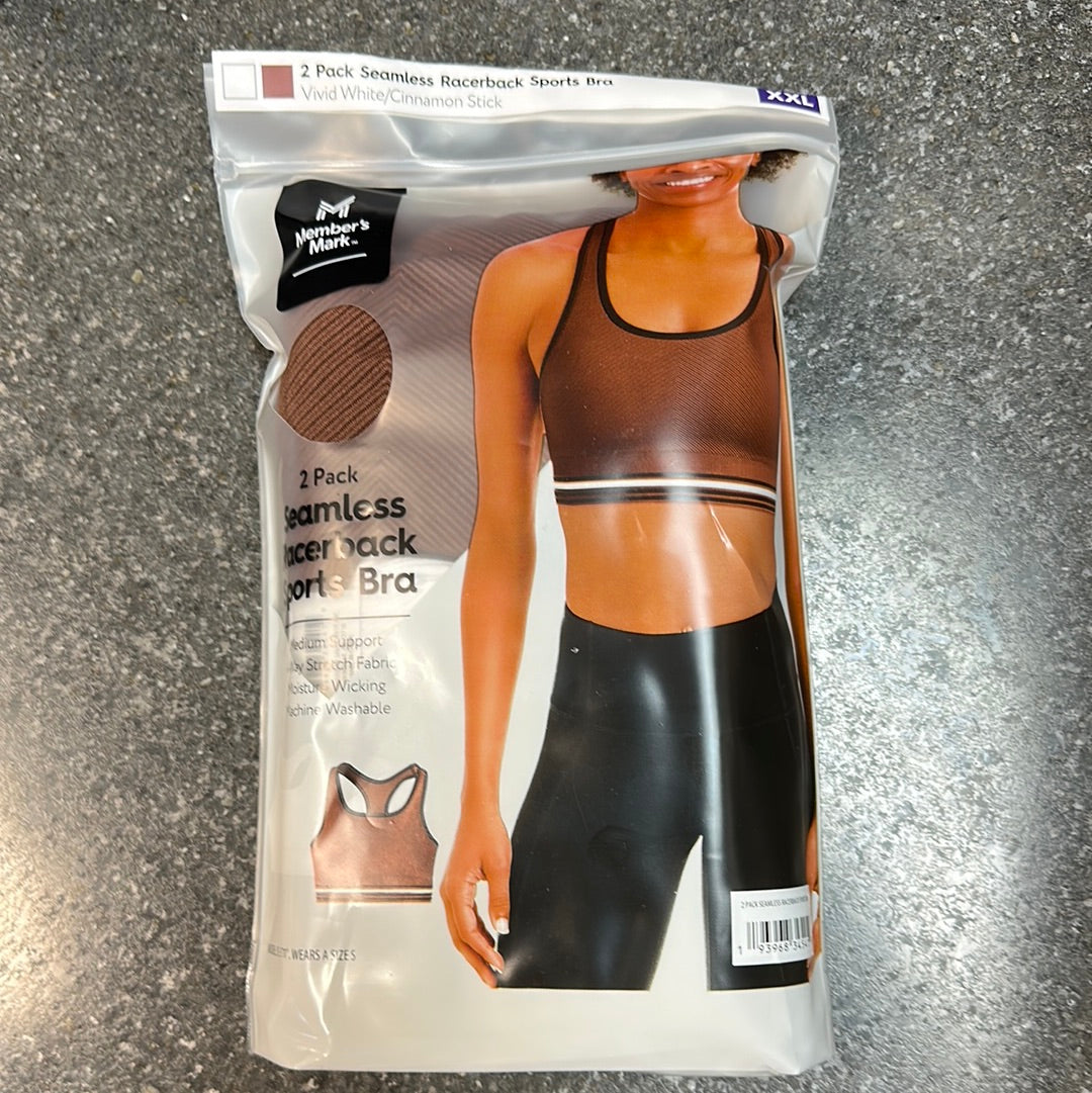 2 PK Seamless Racerback Sports Bra Brown XXL