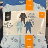 4 Pack Tight Fit Sleep & Play Blue- 12M