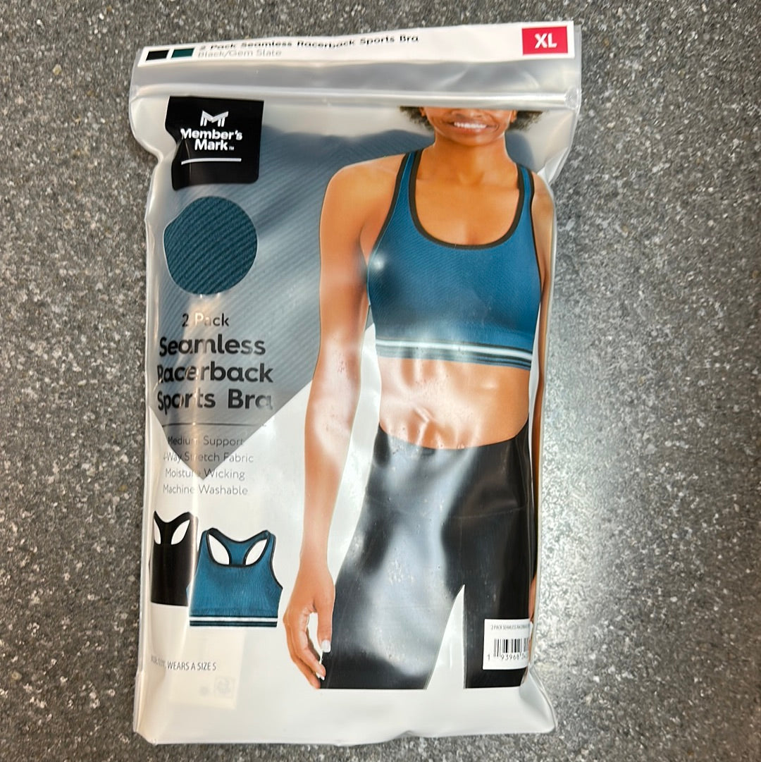 2 PK Seamless Racerback Sports Bra Blue XL