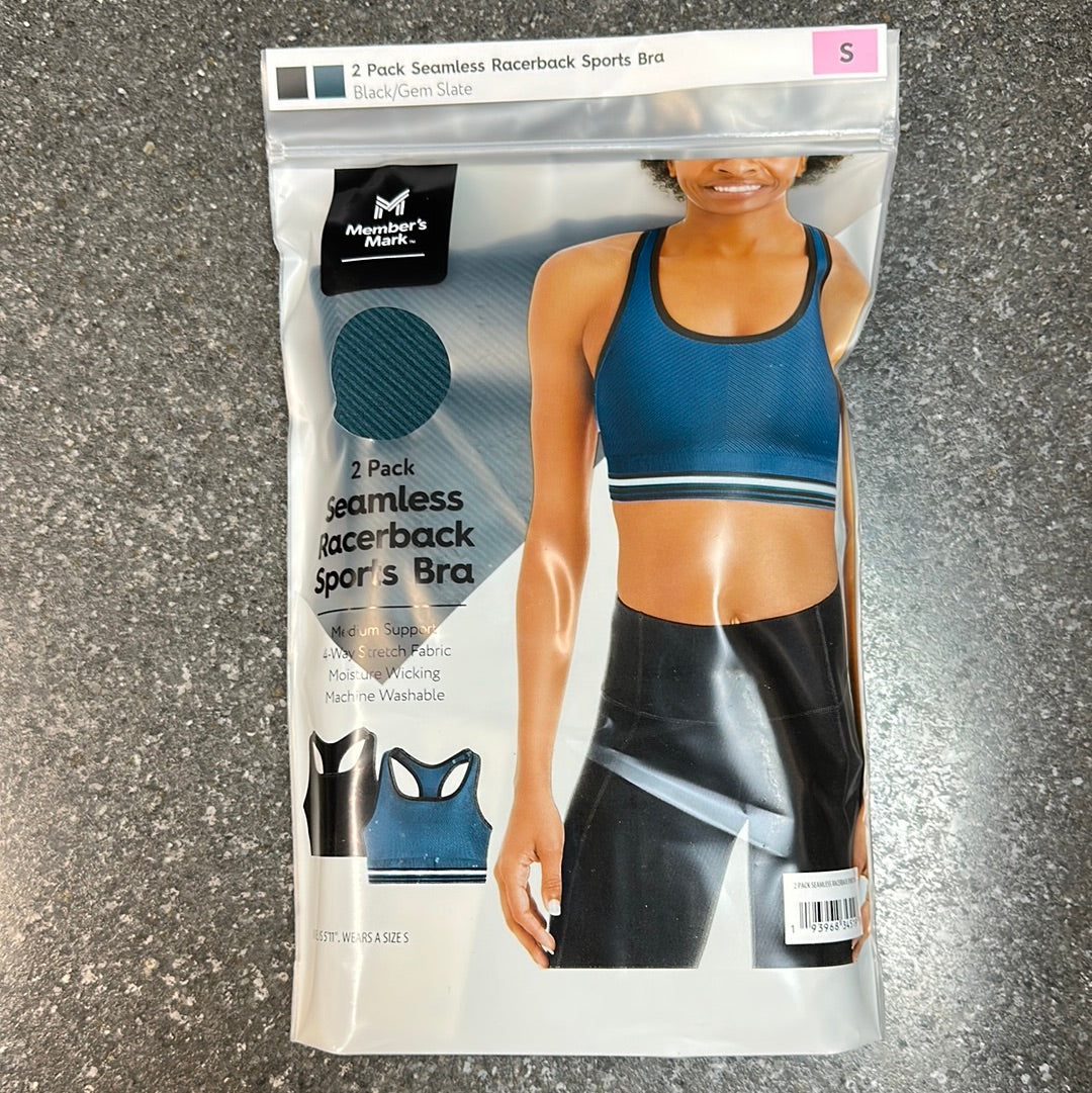 2 PK Seamless Racerback Sports Bra Blue S