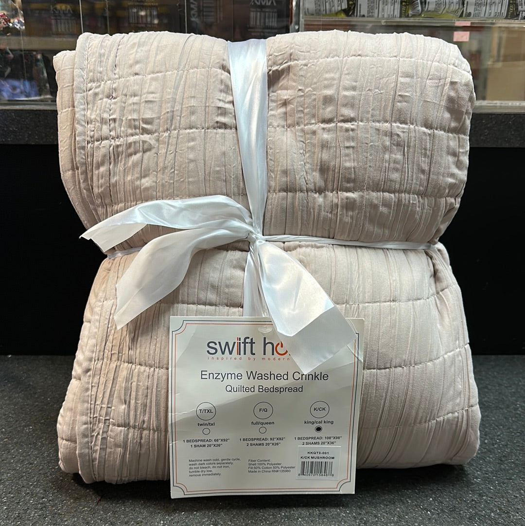 Swift Home Enzyme Washed Crinkle Quilted Bedspread