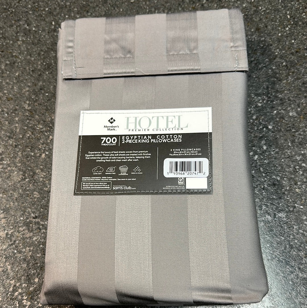 2 Piece King Pillowcase 700 Thread Count Egyptian Cotton Grey