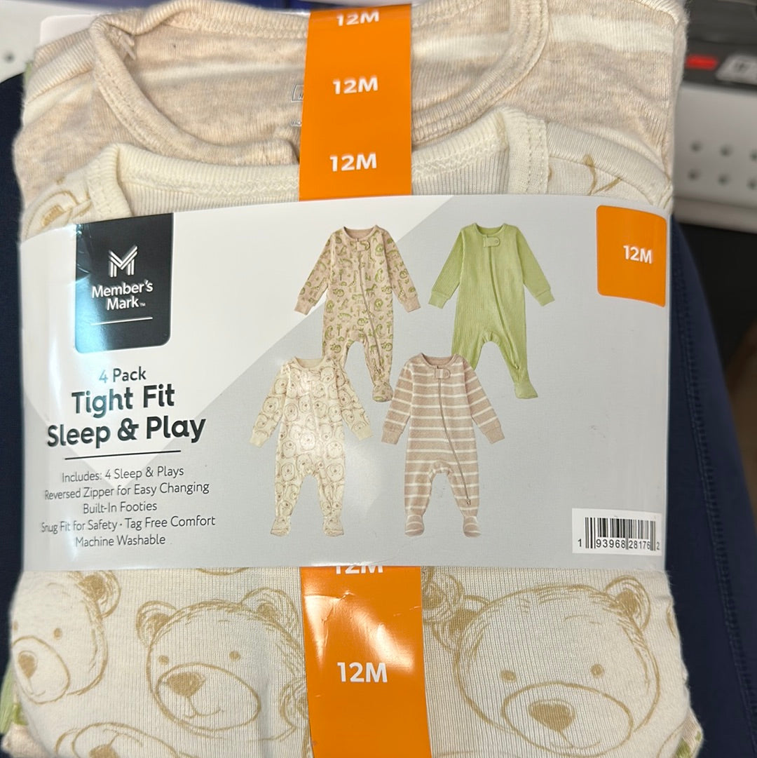 4 Pack Tight Fit Sleep & Play Green- 12M