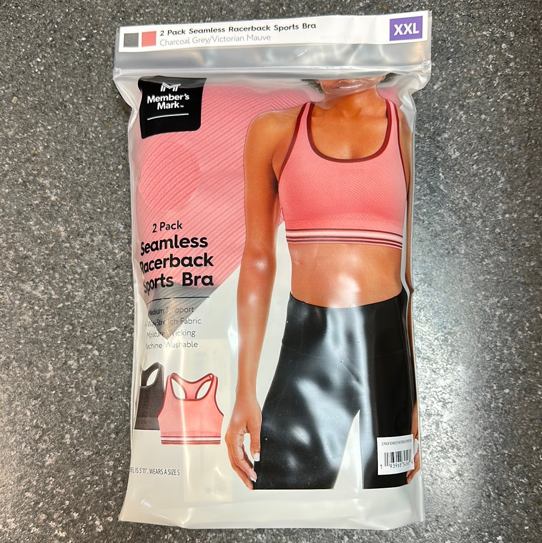 2 PK Seamless Racerback Sports Bra Pink XXL