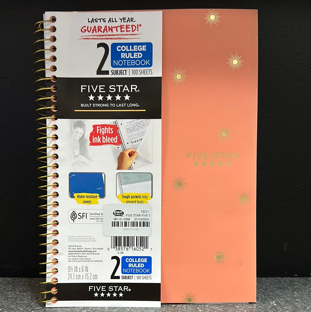 Five star college ruled notebook