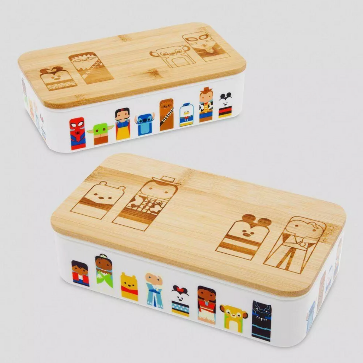 Disney Set of 2 Bento Lunch Boxes Bamboo Lids Disney100 Celebration Collection