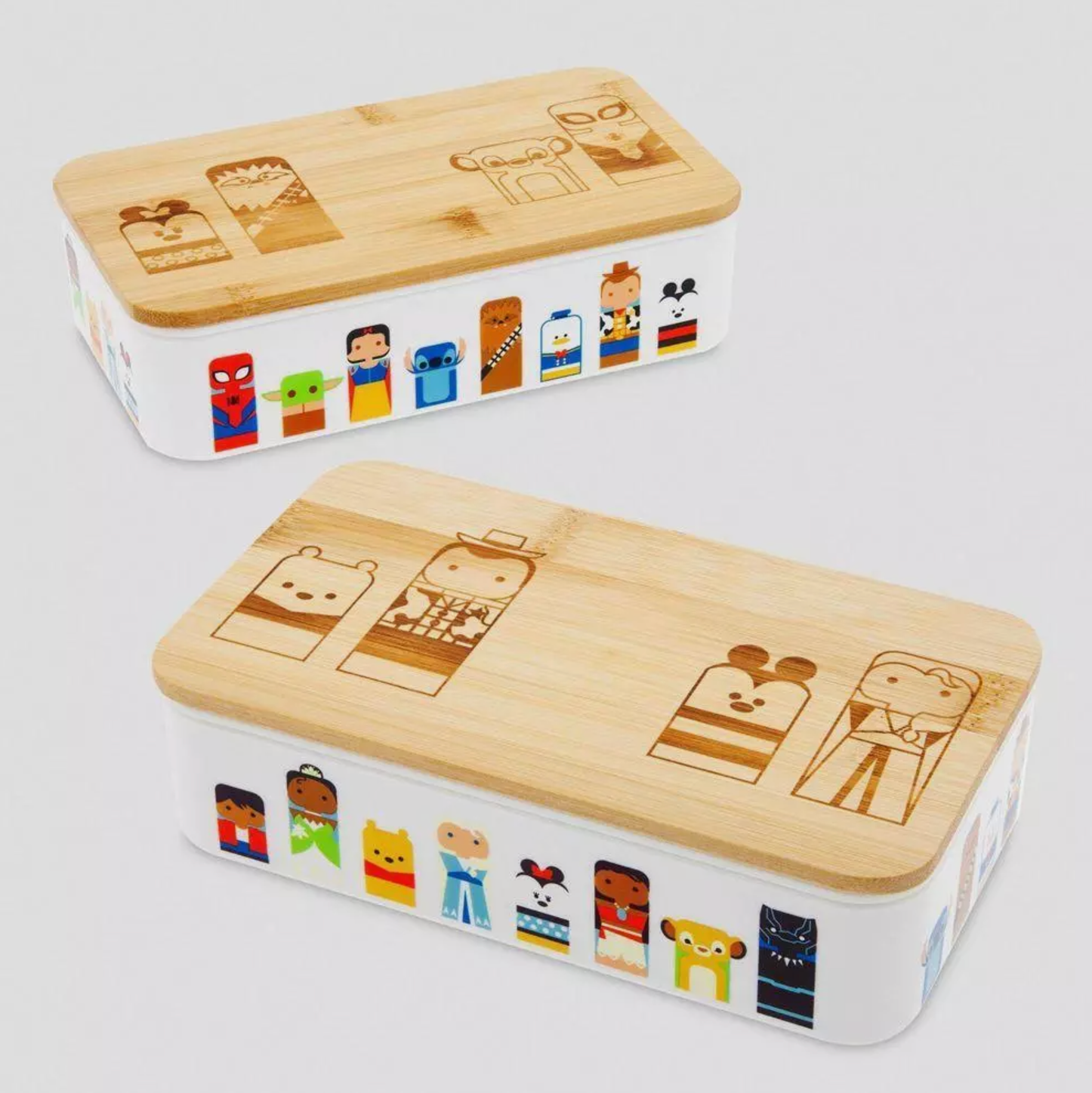 Disney Set of 2 Bento Lunch Boxes Bamboo Lids Disney100 Celebration Collection